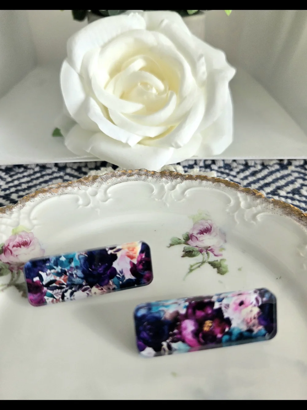 Floral Rectangle Hair Clips - Multicolor